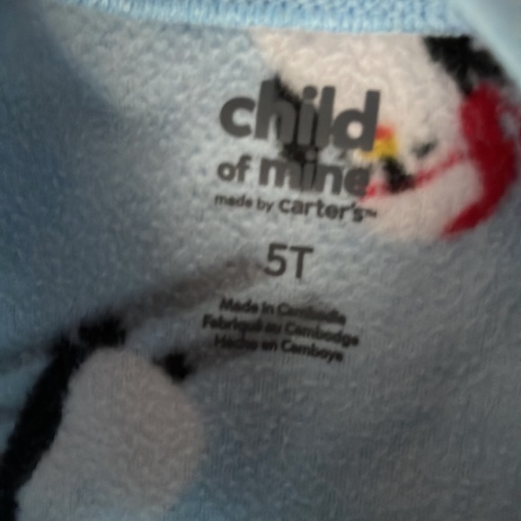 Carter’sfull zip fleece footie pajamas Penguins scarves print. 5T Christmas - Picture 4 of 6